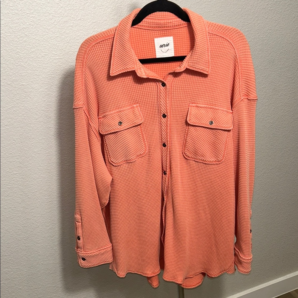 Aerie Lumberjane size L/G Coral Button-Down Shirt - Picture 3 of 8